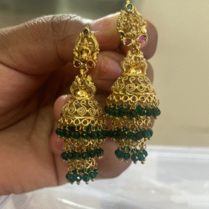 green butta jhumka earrings